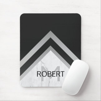 Tapis de souris élégant Marbre Noir Argent Chevron