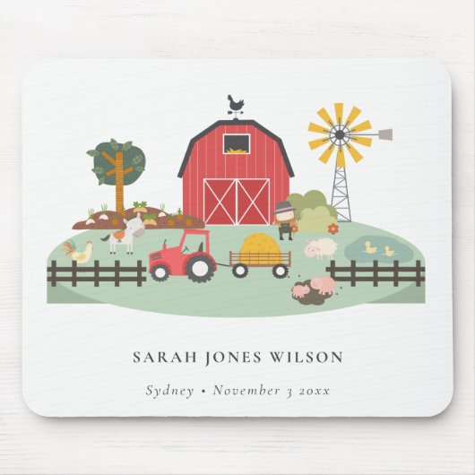 Tapis De Souris Élégant mignon rouge vert Barniard ferme Animaux E (Devant)