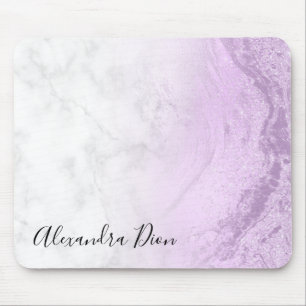 Tapis De Souris Elegant modern purple glitter white marble