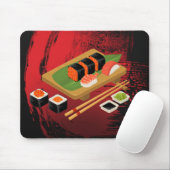 Tapis De Souris Élégant Moderne Chic Sushi Noir & Rouge (Avec souris)