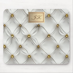 Tapis De Souris Élégant Moderne Cuir Blanc Tufté Or