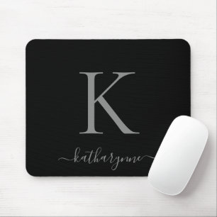 Tapis De Souris Élégant moderne Monogramme argent noir