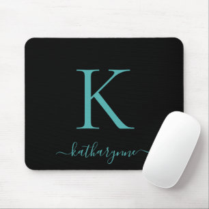 Tapis De Souris Elégant moderne Turquoise Aqua Monogramme Script N
