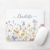 Tapis De Souris Elegant Monogram Watercolor Colorful Wildflower (Avec souris)