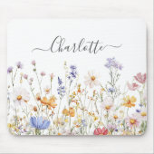 Tapis De Souris Elegant Monogram Watercolor Colorful Wildflower (Devant)