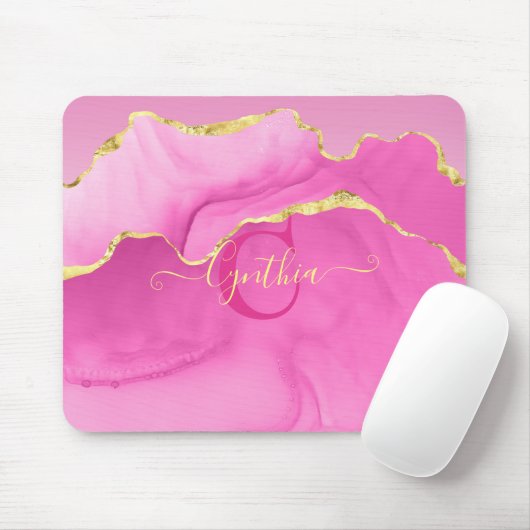 Tapis De Souris Élégant Monogramme "C" Rose Or Agate Pierre (Avec souris)