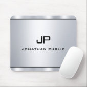 Tapis De Souris Élégant Monogramme d'Argent Métallique Moderne (Avec souris)