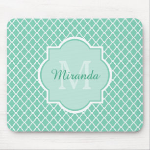Tapis De Souris Élégant Monogramme De Quatrefoil Vert Mint Avec No