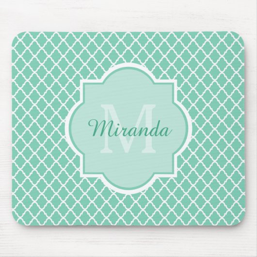 Tapis De Souris Élégant Monogramme De Quatrefoil Vert Mint Avec No (Devant)