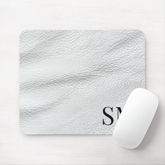 Tapis De Souris Élégant Monogramme en cuir blanc minimal (Avec souris)