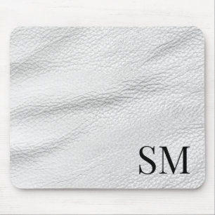 Tapis De Souris Élégant Monogramme en cuir blanc minimal