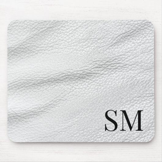 Tapis De Souris Élégant Monogramme en cuir blanc minimal (Devant)