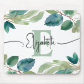 Tapis De Souris Elégant Monogramme Eucalyptus Vert Aquarelle (Devant)