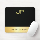 Tapis De Souris Élégant Monogramme Faux Or Noir Modèle moderne (Avec souris)