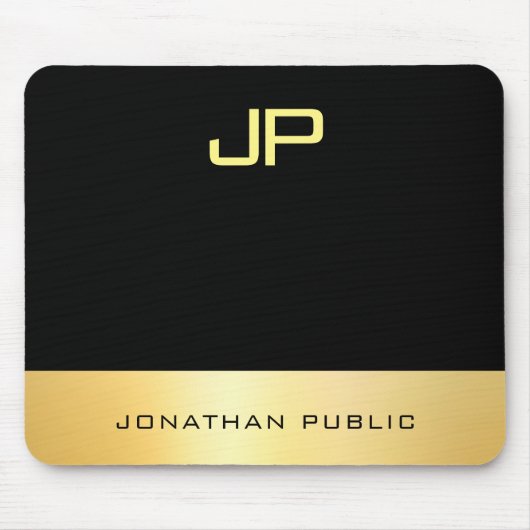 Tapis De Souris Élégant Monogramme Faux Or Noir Modèle moderne (Devant)