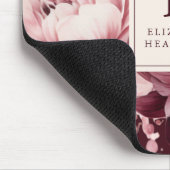 Tapis De Souris Élégant monogramme floral d'aquarelle bordeaux (Coin)