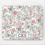 Tapis De Souris Élégant Monogramme floral rose<br><div class="desc">Belle et féminine,  tout sur rose rose rose rosé motif floral. De délicieux roses blush sont nichés dans des feuilles verts sages. Votre premier monogramme est placé en bas dans un cadre blanc. Élégant et féminin.</div>