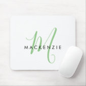 Tapis De Souris Élégant Monogramme moderne blanc vert Script (Avec souris)