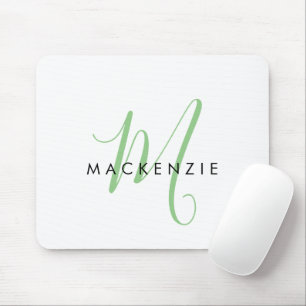 Tapis De Souris Élégant Monogramme moderne blanc vert Script