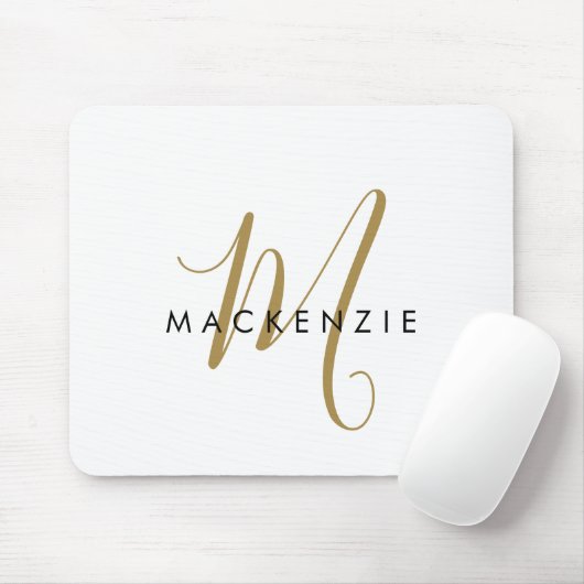 Tapis De Souris Élégant Monogramme moderne en or blanc (Avec souris)