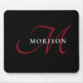 Tapis De Souris Élégant Monogramme moderne noir rouge (Devant)