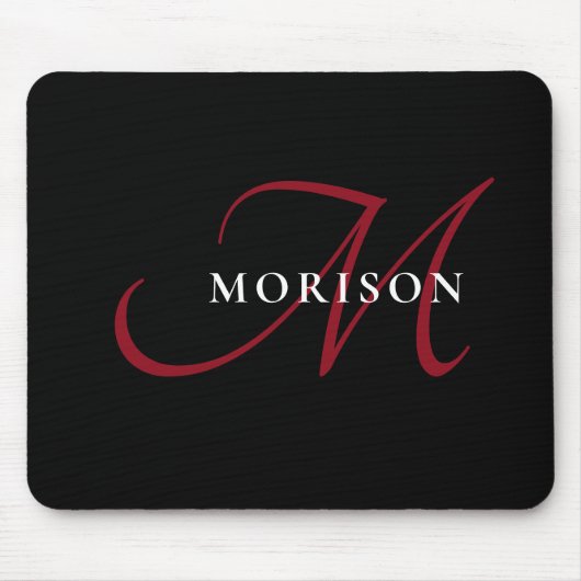 Tapis De Souris Élégant Monogramme moderne noir rouge (Devant)