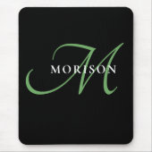 Tapis De Souris Élégant Monogramme moderne noir vert Script (Devant)