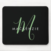Tapis De Souris Élégant Monogramme moderne noir vert Script (Devant)
