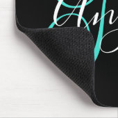 Tapis De Souris Élégant monogramme noir, blanc et turquoise en écr (Coin)
