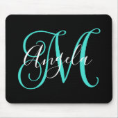 Tapis De Souris Élégant monogramme noir, blanc et turquoise en écr (Devant)