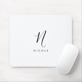 Tapis De Souris Élégant Monogramme noir et blanc