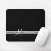 Tapis De Souris Élégant Monogramme noir et blanc avec nom (Avec souris)