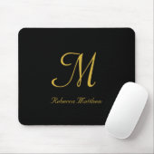 Tapis De Souris Élégant Monogramme noir et or Script (Avec souris)