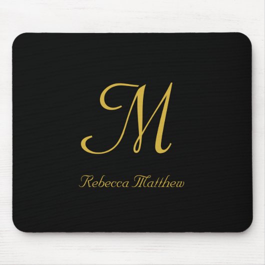 Tapis De Souris Élégant Monogramme noir et or Script (Devant)