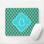 Tapis De Souris Élégant monogramme vert et turquoise de quatrefoil (Avec souris)