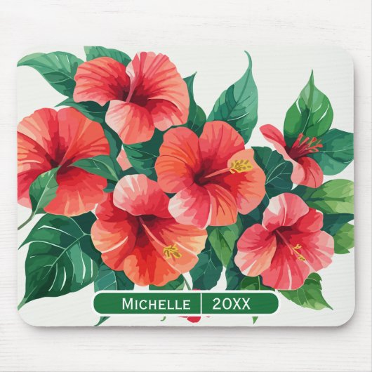 Tapis De Souris Élégant Monogramme vert Hawaii Hibiscus Tropical H (Devant)