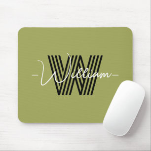 Tapis De Souris Élégant monogrammed initial et script vert olive