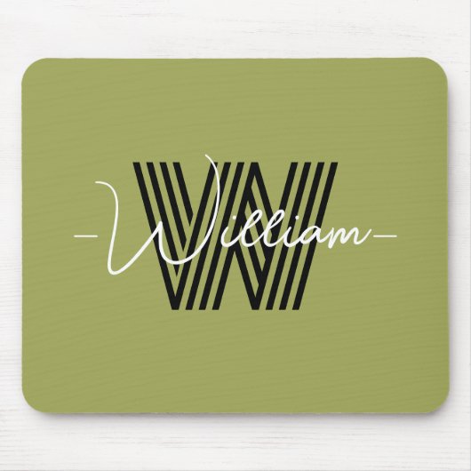Tapis De Souris Élégant monogrammed initial et script vert olive (Devant)