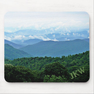 Tapis De Souris Élégant Montagnes Bleues Vertes Fumées Photo Monog