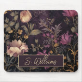 Tapis De Souris élégant motif de fleurs foncées avec nom (Devant)
