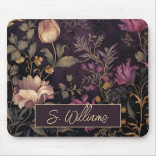 Tapis De Souris élégant motif de fleurs foncées avec nom