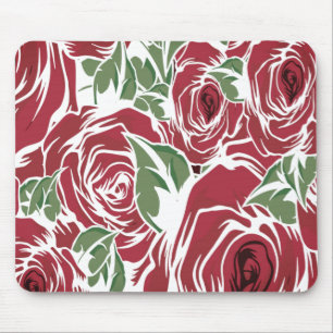 Tapis De Souris Elégant Motif Rose Vintage - Rouge & Vert Floral
