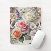 Tapis De Souris Elegant Mousepad Watercolor Pink White Rosess (Avec souris)