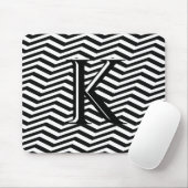 Tapis De Souris Élégant noir blanc Chevron Stripe Monogramme perso (Avec souris)