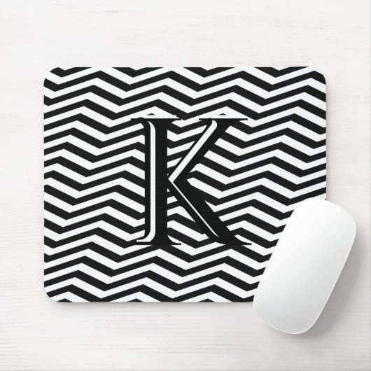 Tapis De Souris Élégant noir blanc Chevron Stripe Monogramme perso (Avec souris)