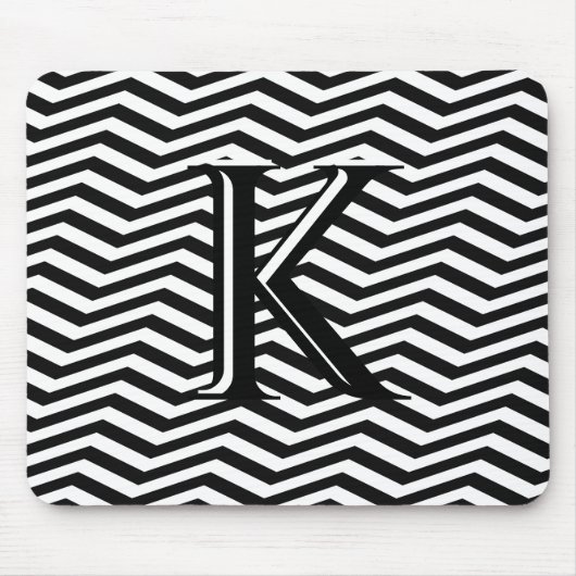 Tapis De Souris Élégant noir blanc Chevron Stripe Monogramme perso (Devant)