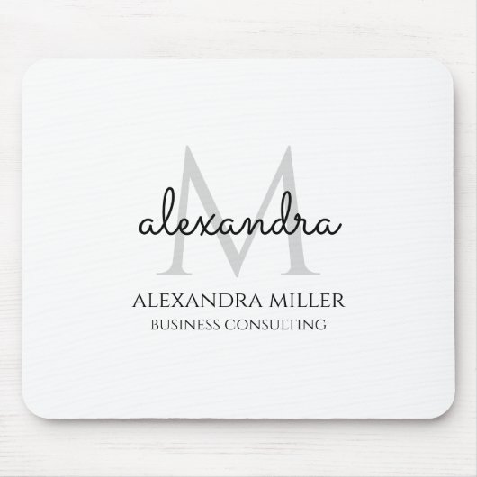 Tapis De Souris Élégant noir et blanc Monogramme moderne Nom (Devant)