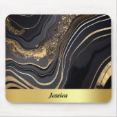 Tapis De Souris Élégant noir et or marbré (Devant)