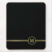 Tapis De Souris Élégant or Monogramme personnalisé sur noir (Devant)