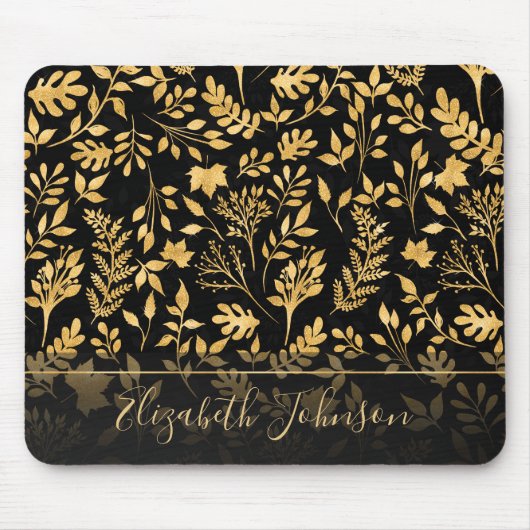 Tapis De Souris Elégant Parties scintillant or Foliage noir Design (Devant)